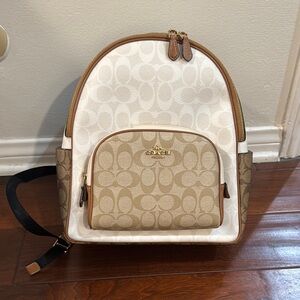 Coach White and Tan Canvas Backpack